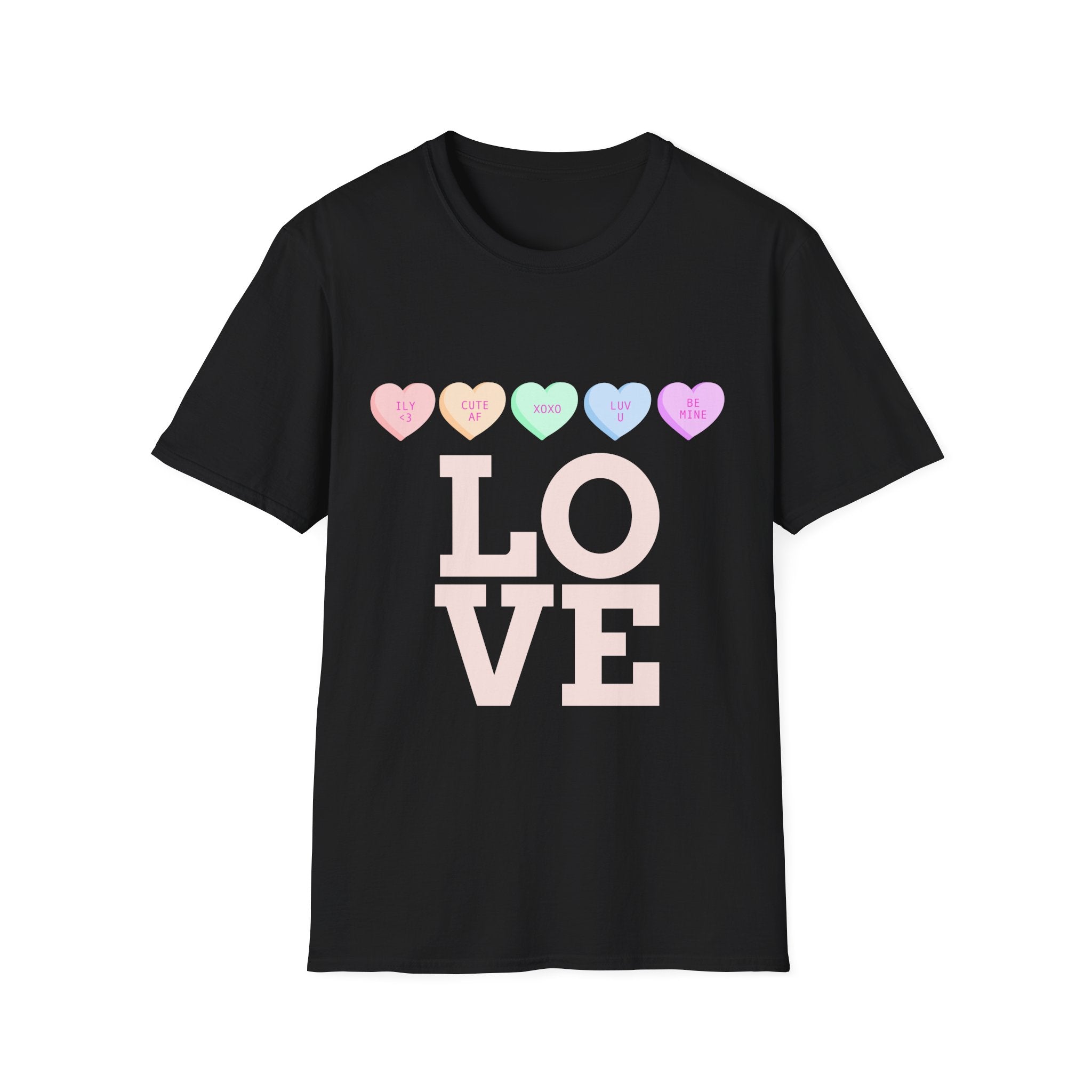 Colorful Love Hearts Unisex Softstyle T-Shirt, Valentine's Day Gift, Couple's Tees, Casual Wear, Cute Heart Shirt