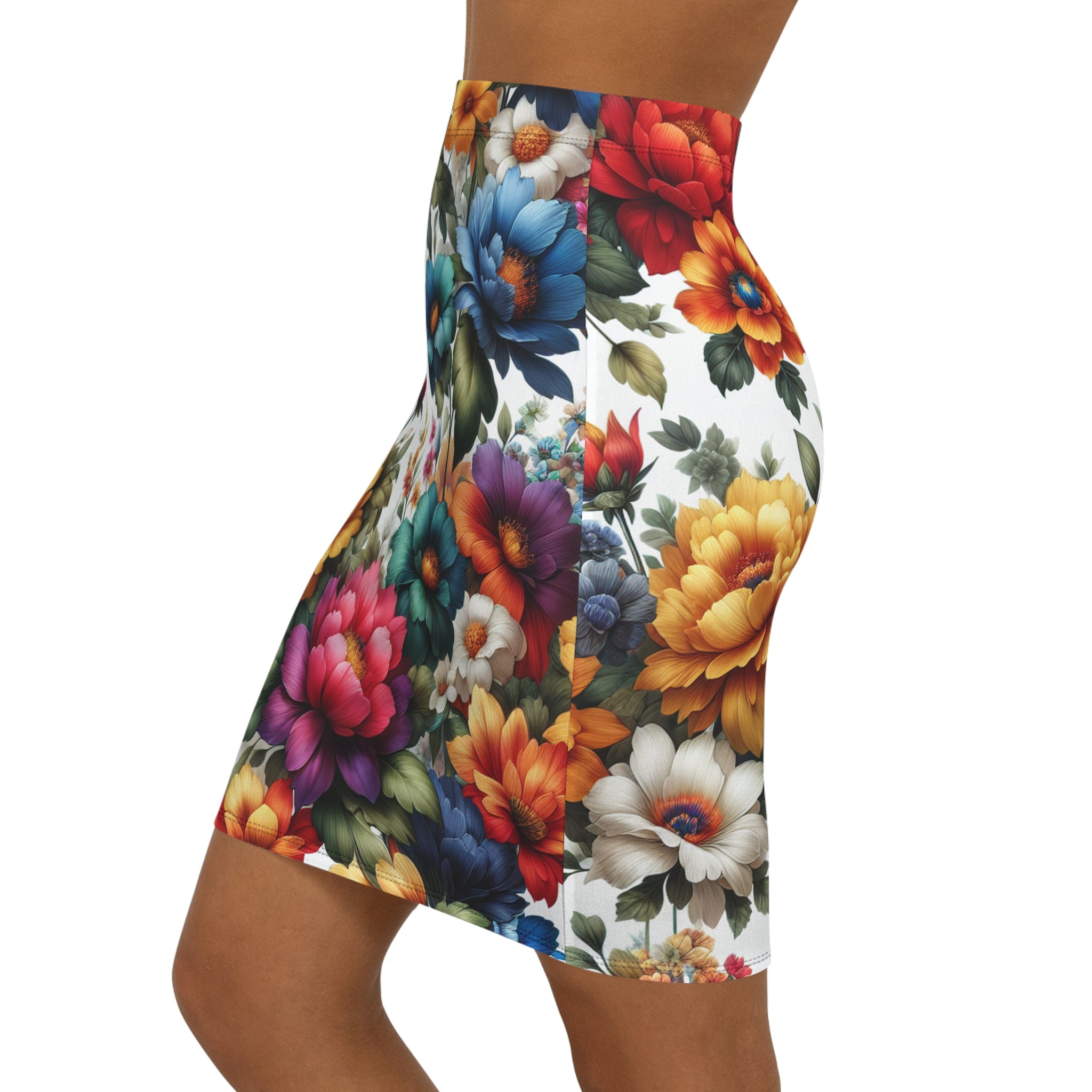 Women's Floral AOP Pencil Skirt, Mid-Waist Skirt, Spring Fashion, Garden Party Attire, Vibrant Floral Design, Stylish Office Wear