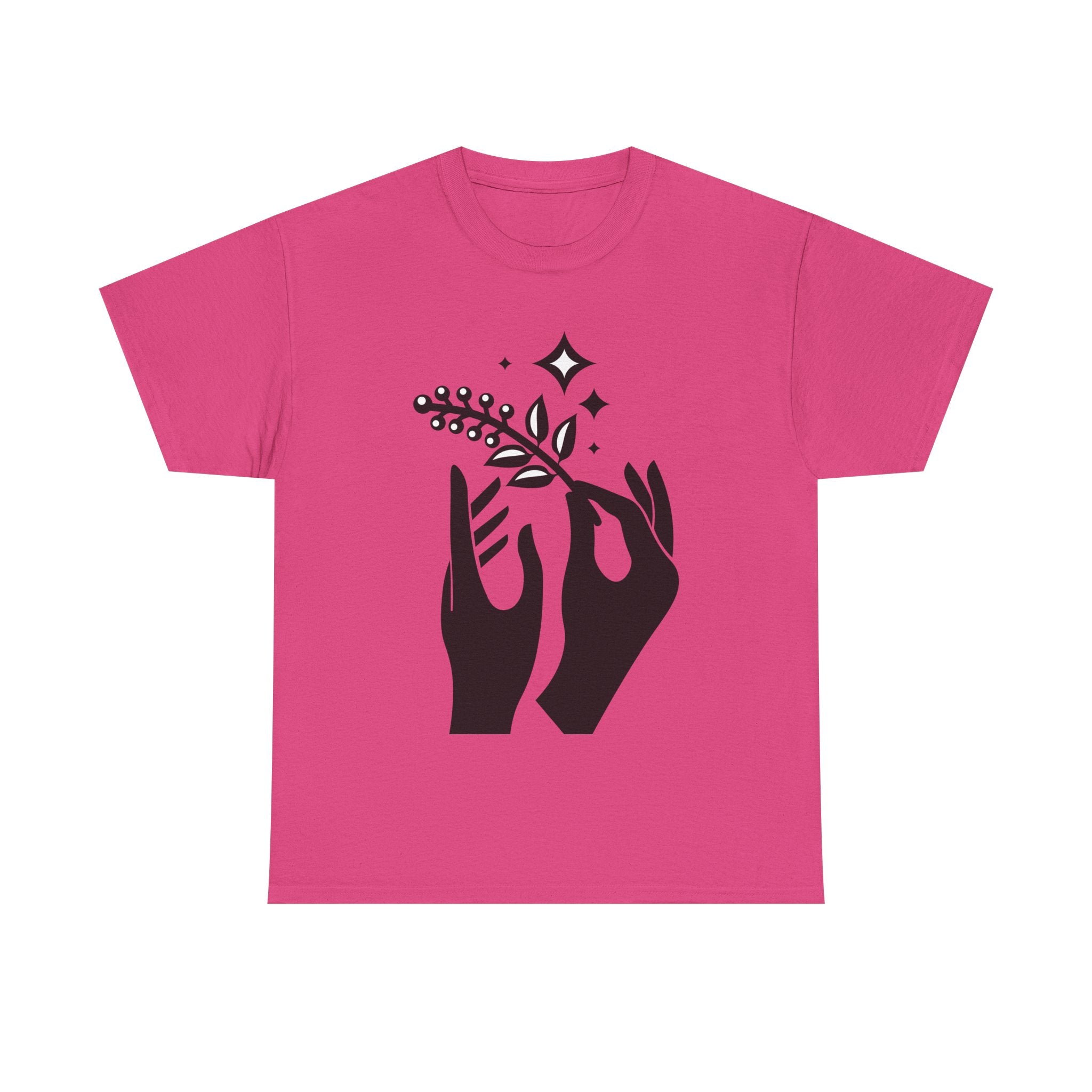 Stylish Unisex Heavy Cotton Tee with Hands and Nature Design, Casual Wear, Boho Style, Gift for Him or Her, Summer Essential