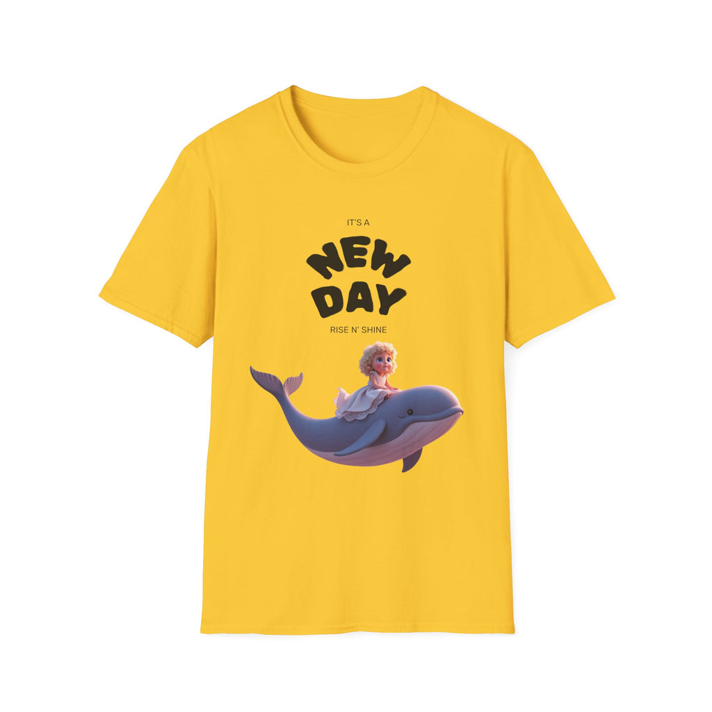 Whimsical Dolphin T-Shirt | Unisex Softstyle Tee | Fun Graphic Tee, New Day Shirt, Ocean Lover Gift, Casual Wear