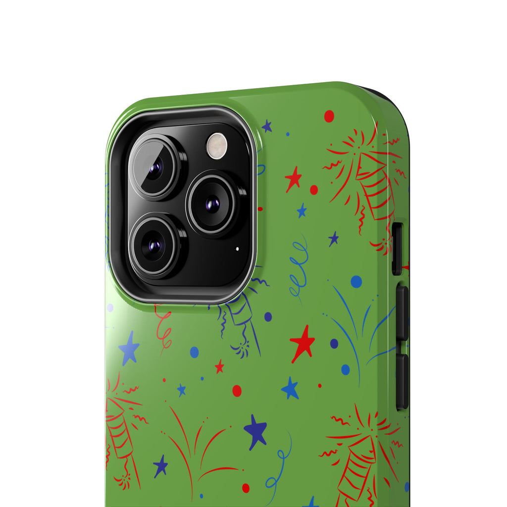 Celebratory Tough Phone Cases, Festive Phone Cover, Fireworks Phone Protector, Green Party Case, Holiday Mobile Case