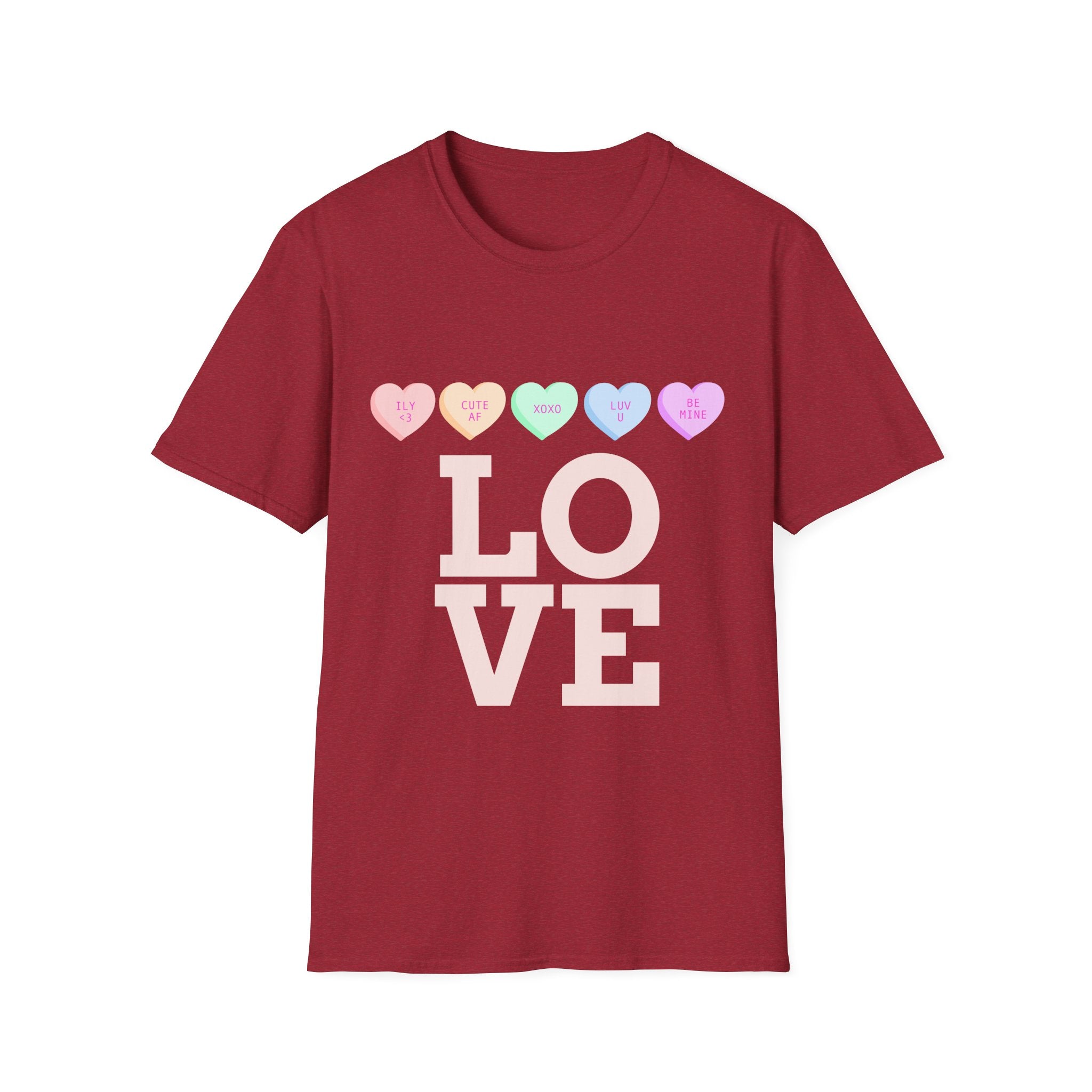 Colorful Love Hearts Unisex Softstyle T-Shirt, Valentine's Day Gift, Couple's Tees, Casual Wear, Cute Heart Shirt