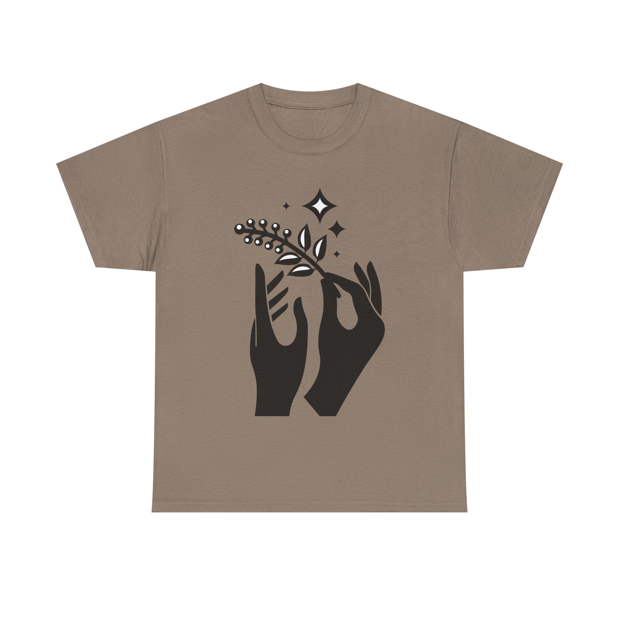 Stylish Unisex Heavy Cotton Tee with Hands and Nature Design, Casual Wear, Boho Style, Gift for Him or Her, Summer Essential