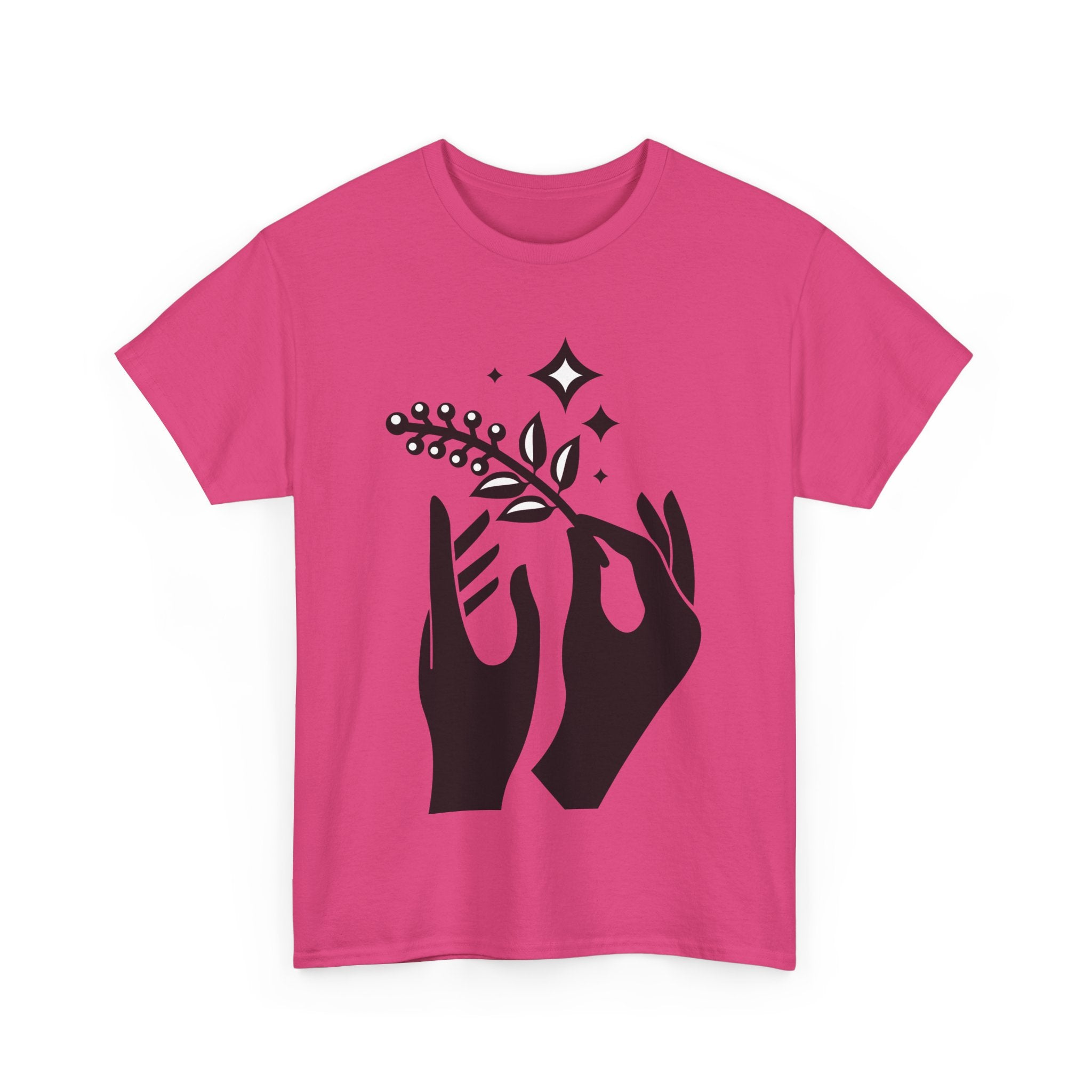 Stylish Unisex Heavy Cotton Tee with Hands and Nature Design, Casual Wear, Boho Style, Gift for Him or Her, Summer Essential