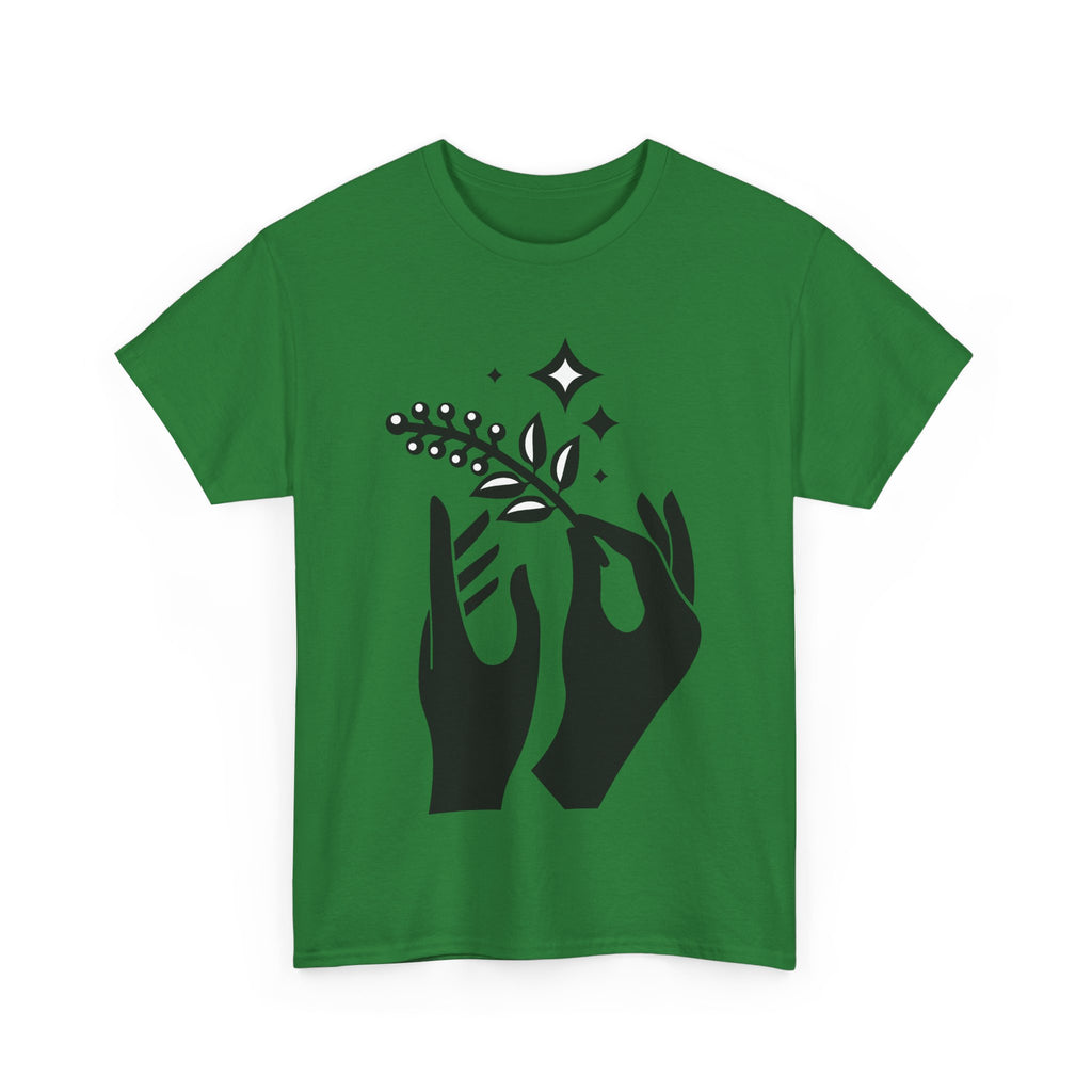 Stylish Unisex Heavy Cotton Tee with Hands and Nature Design, Casual Wear, Boho Style, Gift for Him or Her, Summer Essential