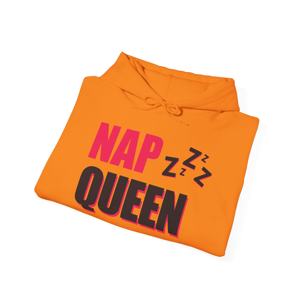 Nap Queen Unisex Hoodie, Cozy Sleepwear, Perfect for Naps, Gift for Nap Lovers, Trendy Lounge Clothing, Orange Sweatshirt