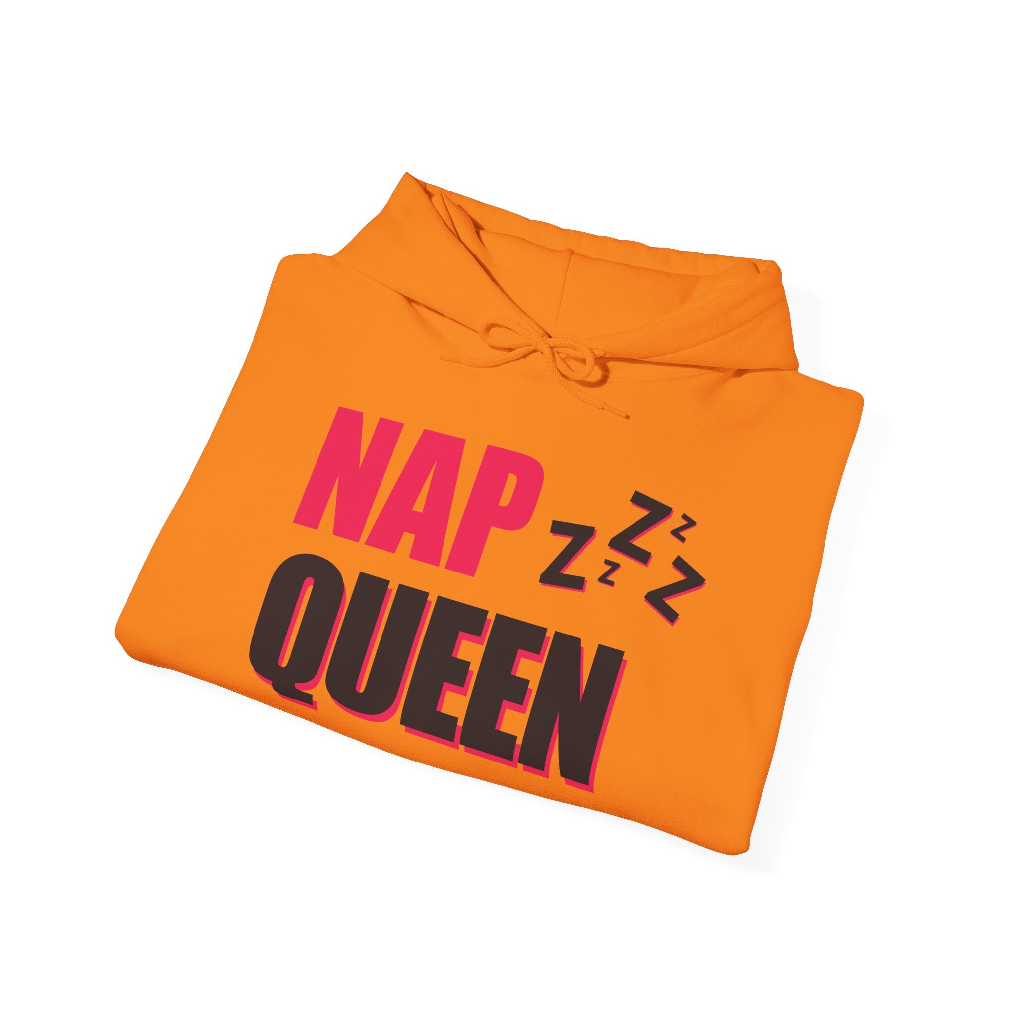 Nap Queen Unisex Hoodie, Cozy Sleepwear, Perfect for Naps, Gift for Nap Lovers, Trendy Lounge Clothing, Orange Sweatshirt