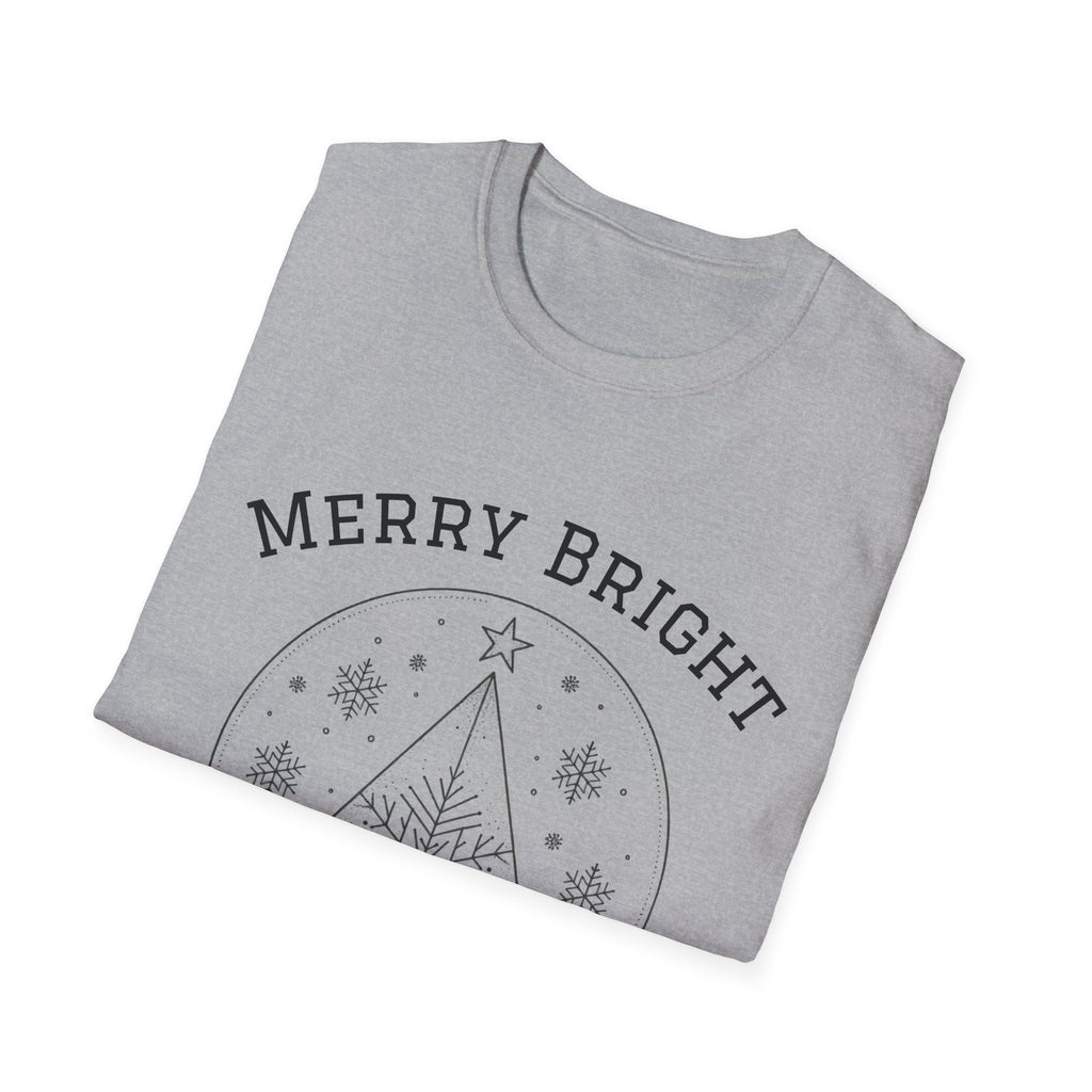 Merry Bright Unisex T-Shirt | Softstyle Holiday Tee for Christmas, Winter Gifts, Casual Wear, Festive Apparel, Seasonal Fashion