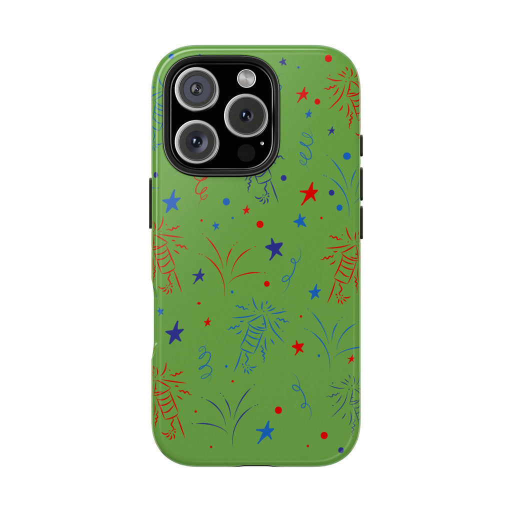 Celebratory Tough Phone Cases, Festive Phone Cover, Fireworks Phone Protector, Green Party Case, Holiday Mobile Case