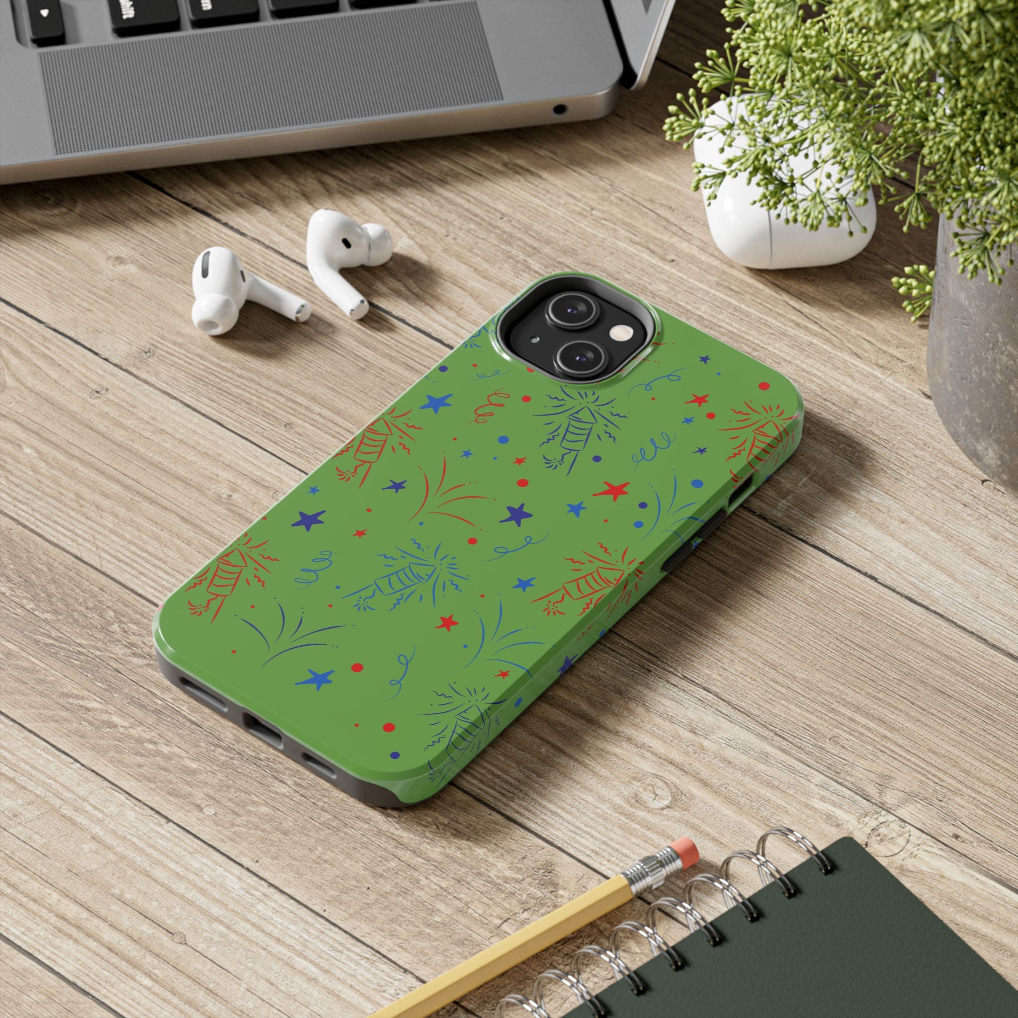 Celebratory Tough Phone Cases, Festive Phone Cover, Fireworks Phone Protector, Green Party Case, Holiday Mobile Case