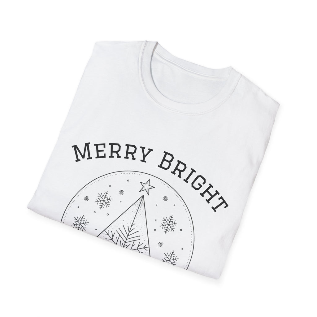 Merry Bright Unisex T-Shirt | Softstyle Holiday Tee for Christmas, Winter Gifts, Casual Wear, Festive Apparel, Seasonal Fashion
