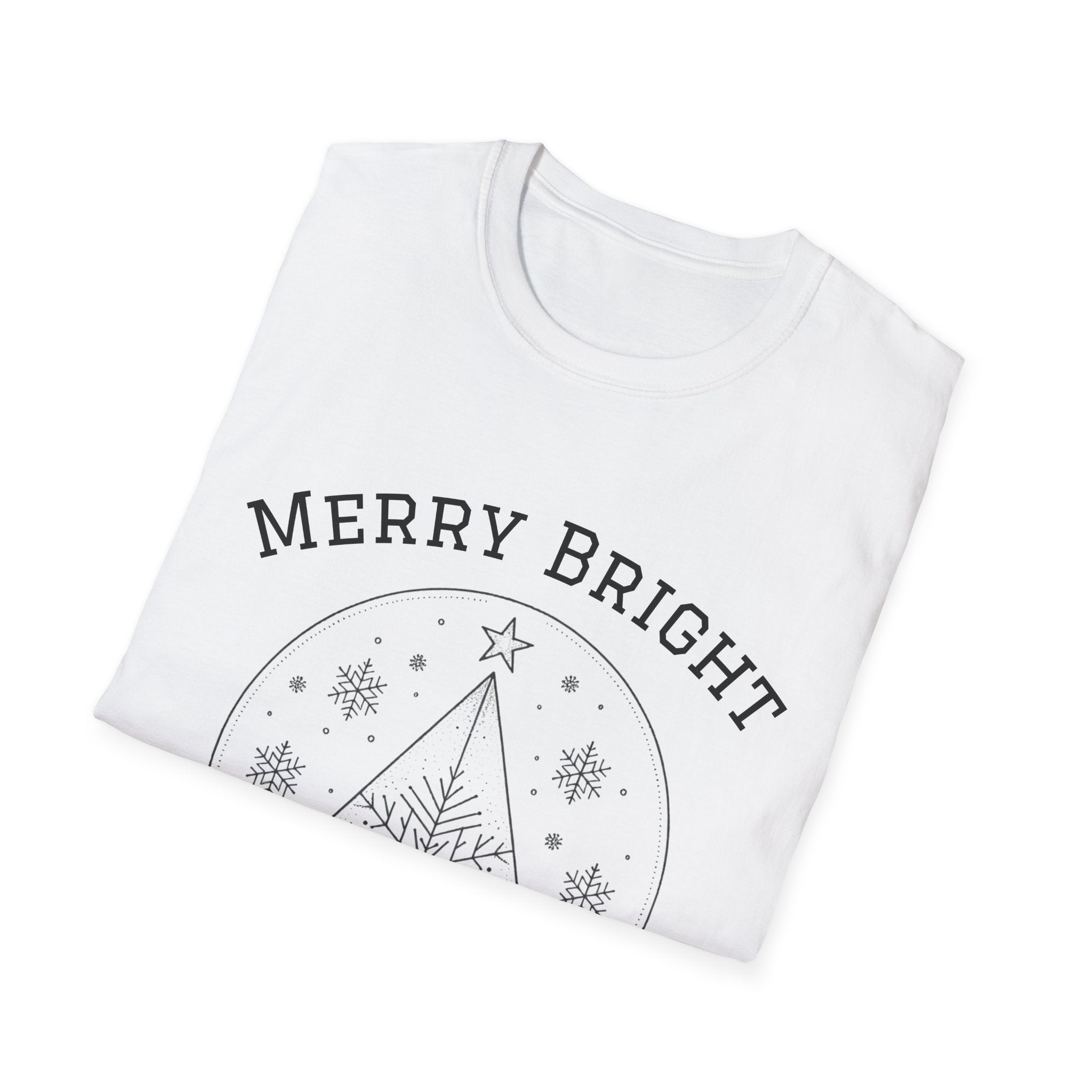 Merry Bright Unisex T-Shirt | Softstyle Holiday Tee for Christmas, Winter Gifts, Casual Wear, Festive Apparel, Seasonal Fashion