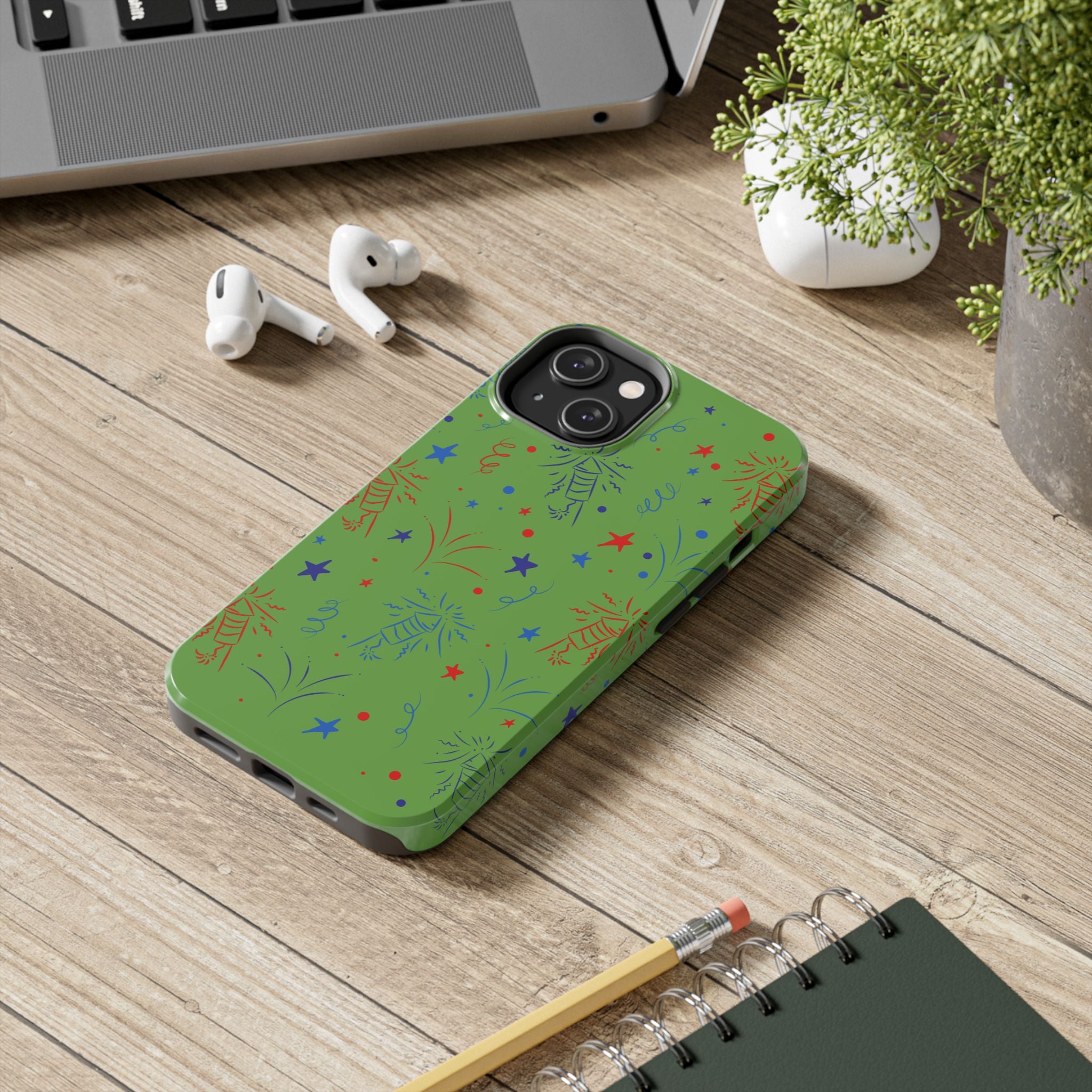 Celebratory Tough Phone Cases, Festive Phone Cover, Fireworks Phone Protector, Green Party Case, Holiday Mobile Case