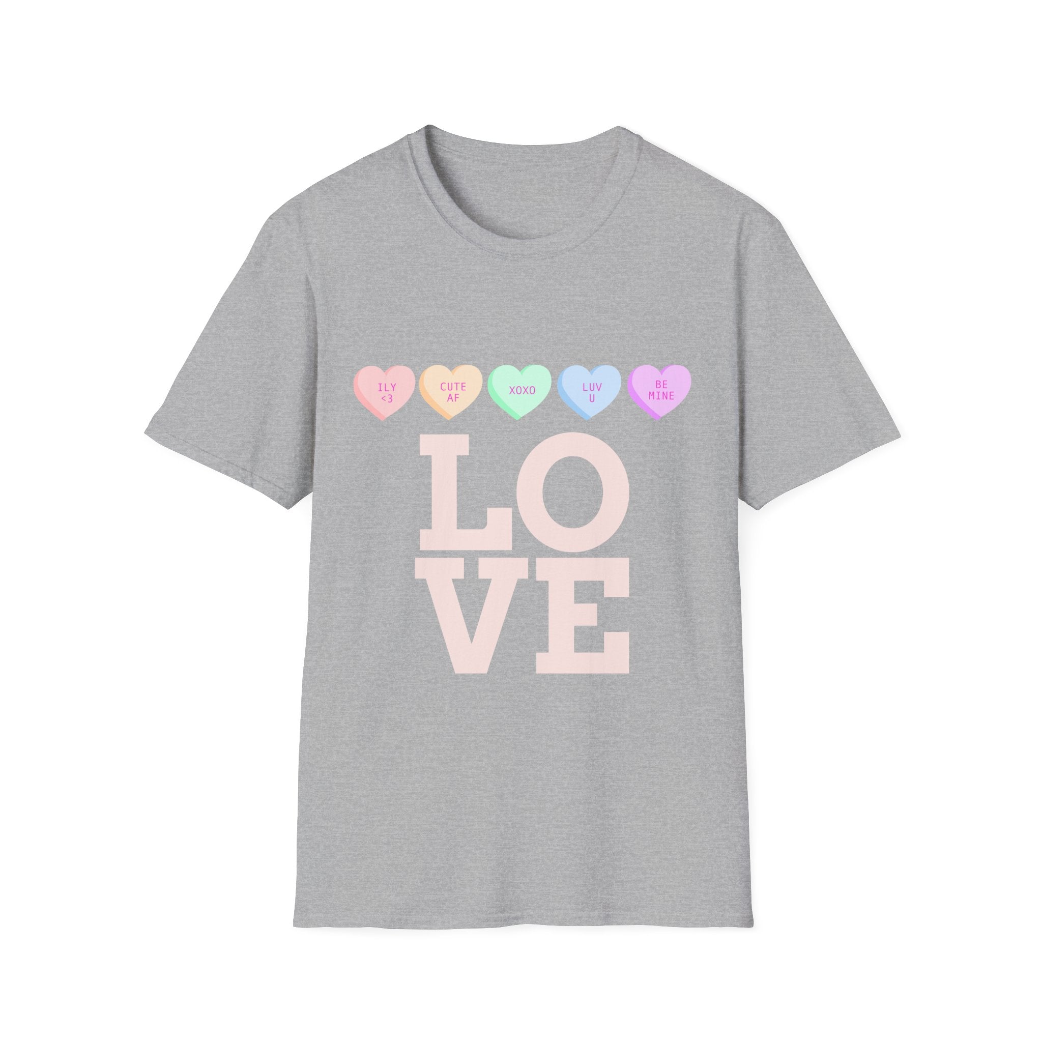 Colorful Love Hearts Unisex Softstyle T-Shirt, Valentine's Day Gift, Couple's Tees, Casual Wear, Cute Heart Shirt