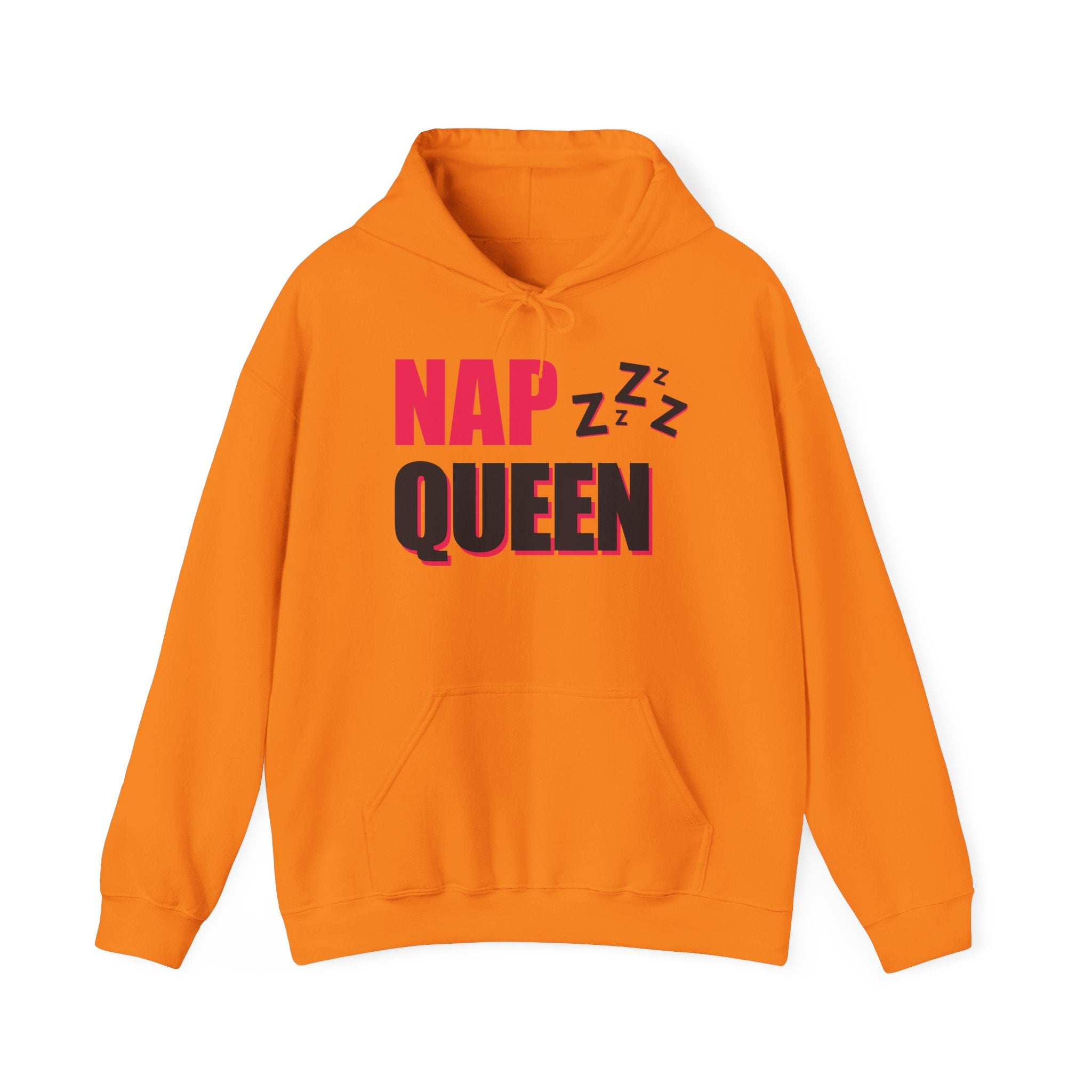 Nap Queen Unisex Hoodie, Cozy Sleepwear, Perfect for Naps, Gift for Nap Lovers, Trendy Lounge Clothing, Orange Sweatshirt