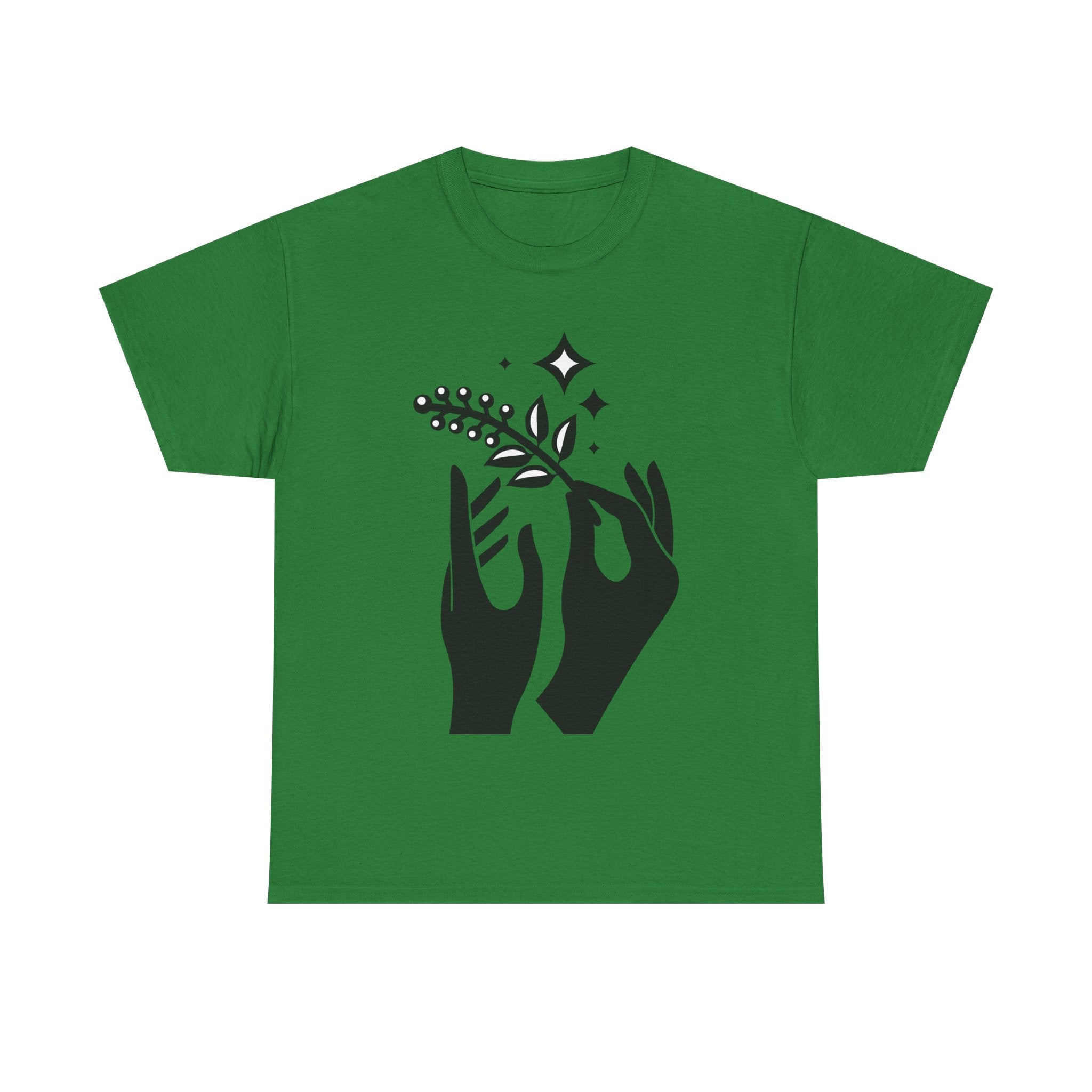 Stylish Unisex Heavy Cotton Tee with Hands and Nature Design, Casual Wear, Boho Style, Gift for Him or Her, Summer Essential