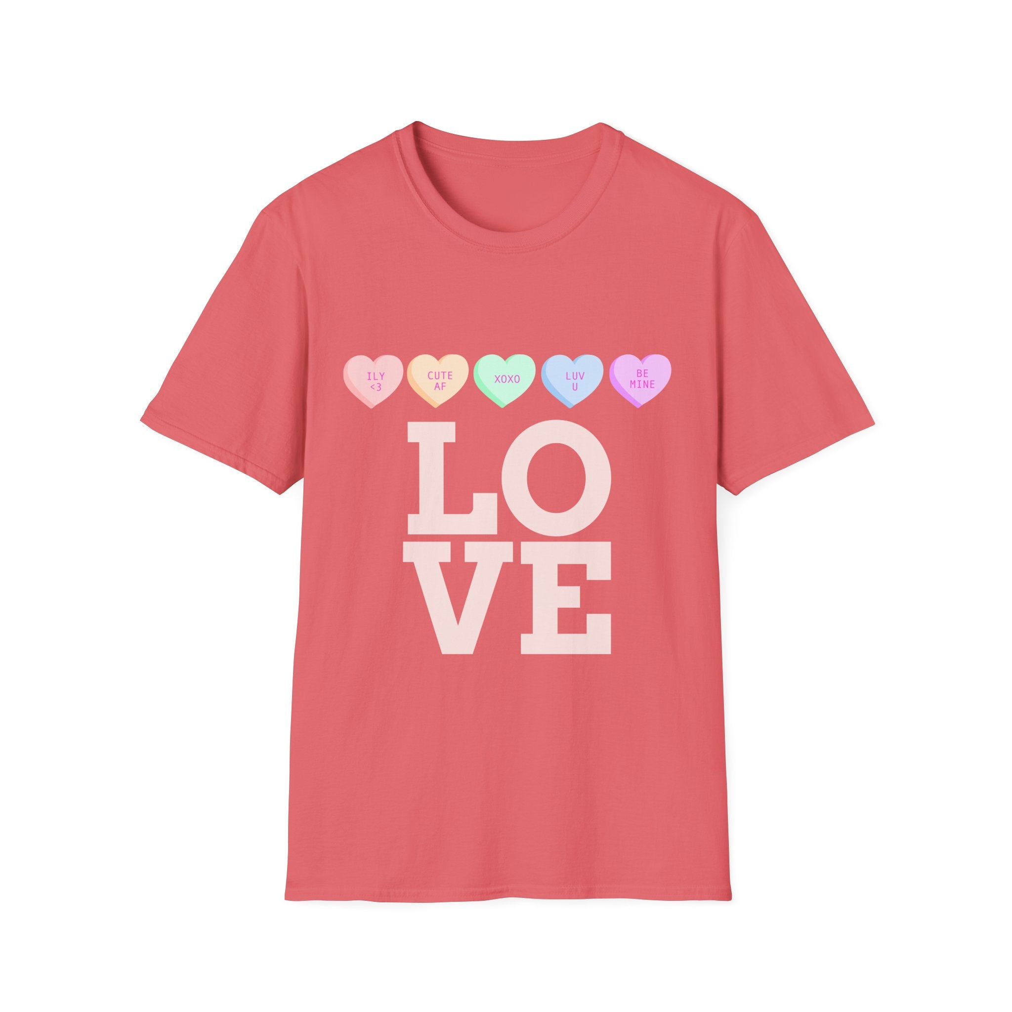 Colorful Love Hearts Unisex Softstyle T-Shirt, Valentine's Day Gift, Couple's Tees, Casual Wear, Cute Heart Shirt