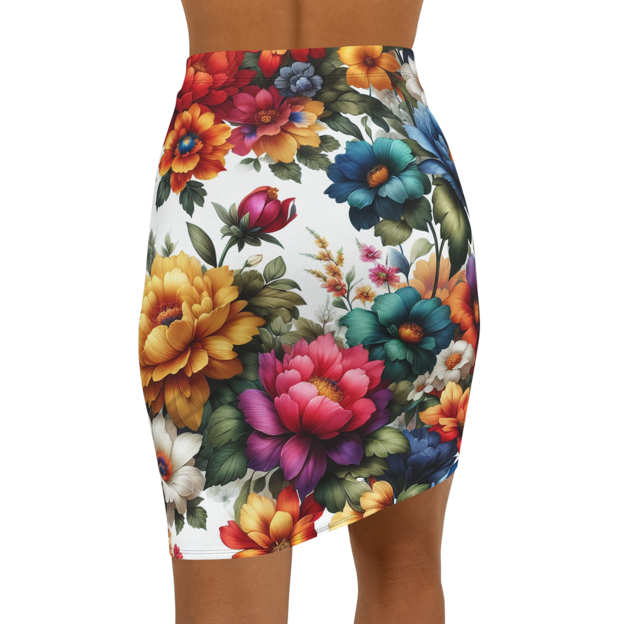 Women's Floral AOP Pencil Skirt, Mid-Waist Skirt, Spring Fashion, Garden Party Attire, Vibrant Floral Design, Stylish Office Wear
