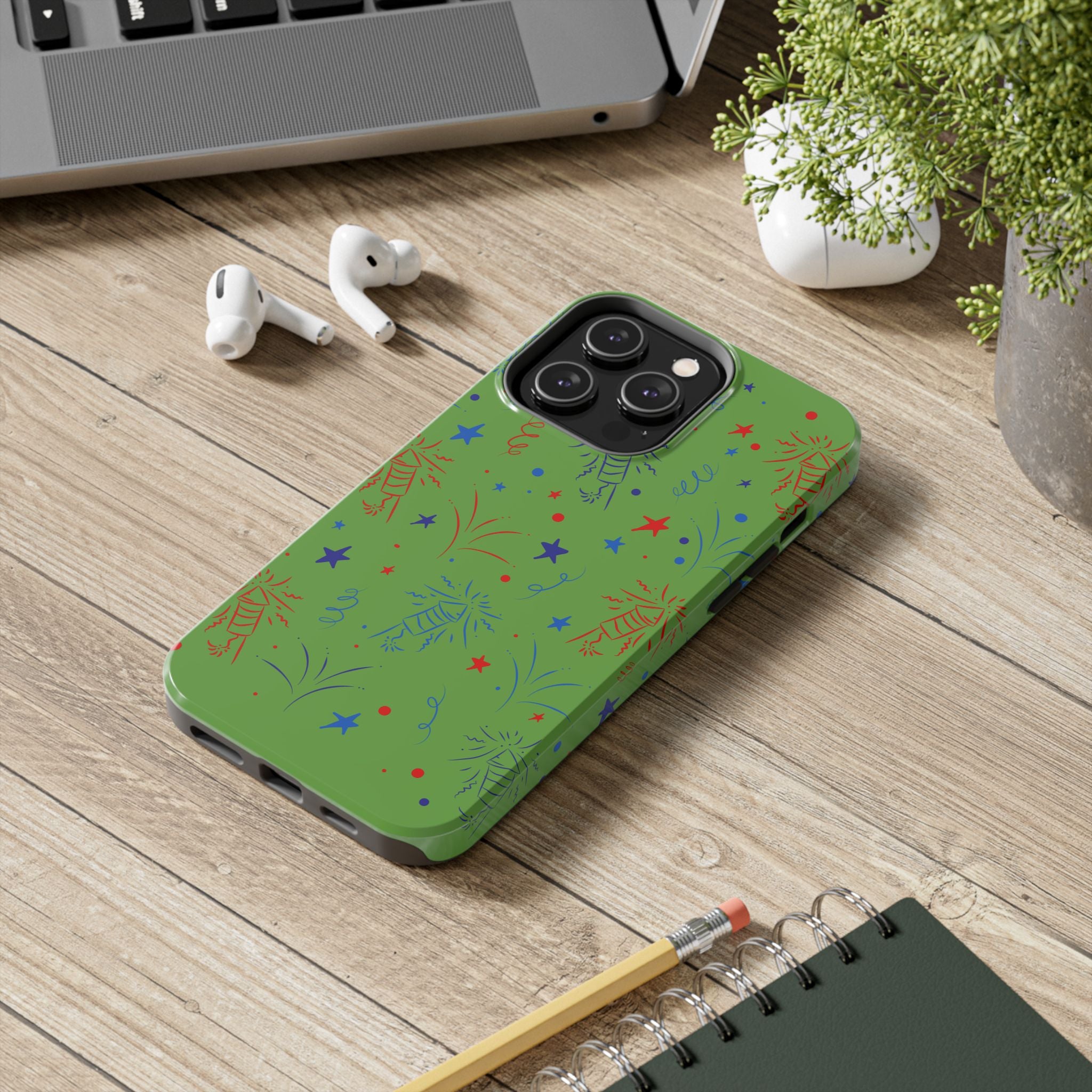 Celebratory Tough Phone Cases, Festive Phone Cover, Fireworks Phone Protector, Green Party Case, Holiday Mobile Case