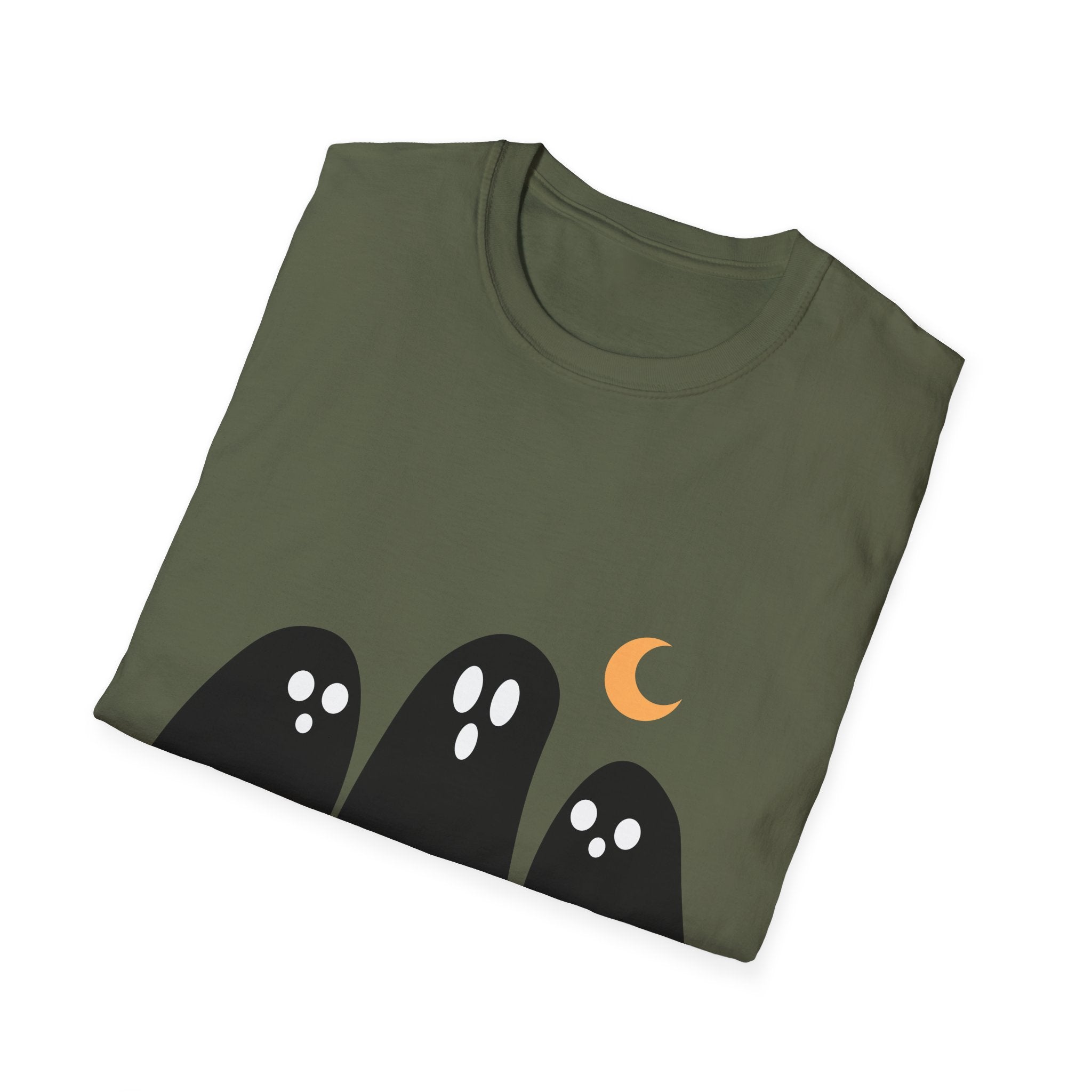 Ghostly Gathering Unisex T-Shirt | Halloween Apparel, Cute Ghost Design, Spooky Season Tee, Fall Fashion, Unique Gift
